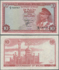 Brunei: Government of Brunei 10 Ringgit 1967 with portrai of Sultan Saifuddin III, P.3 nice and attractive note with some folds and minor spots. Proba...