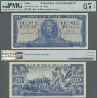 Cuba: Banco Nacional de Cuba 20 Pesos 1961 with block letter F70, P.97x, CIA counterfeit, printed for the Bay of Pigs Invasion in 1961, PMG graded 67 ...