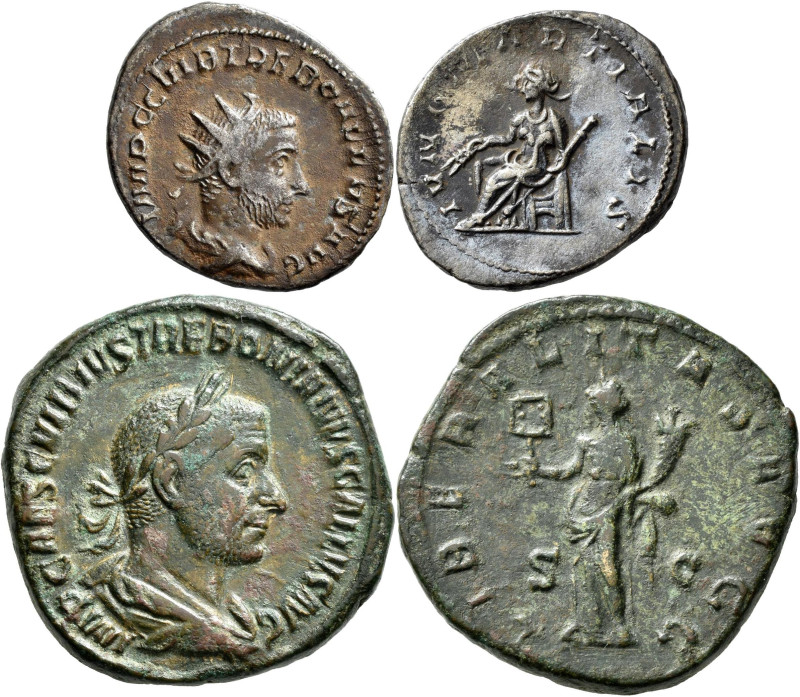 Trebonianus Gallus (251 - 253): Lot 2 Stück, Æ-Sesterz, 19,5 g + AR-Antoninian, ...