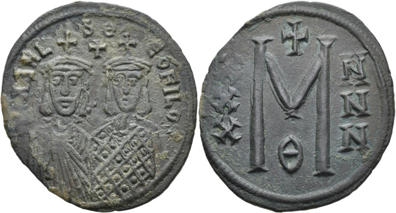 Michael II. (820 - 829): Michael II. mit Theophilus 820-829: Bronze-Follis, 7,97...