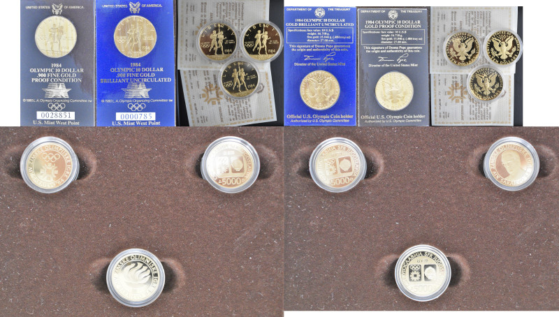 Alle Welt: Olympische Spiele 1984: Set mit 5 x 10 Dollars (USA) und 3 x 5.000 Di...