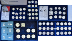 Alle Welt: Olympische Spiele: Drei Samtboxen mit insg. 83 Münzen zu den Olympischen Spielen 1992 (Barcelona und Albertville), 1994 (Lillehammer), 1996...