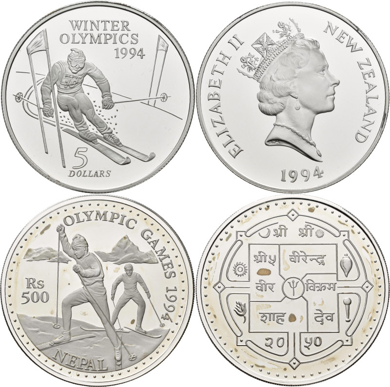 Alle Welt: Olympische Spiele 1994/96: Lot 5 Silbermünzen, dabei Tonga, Neuseelan...