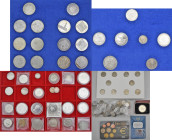 Alle Welt: Sammlung diverse Münzen aus aller Welt, dabei 2 Kassetten mit Olympia-Münzen (100 ATS und mix 1952-1972), ein Tableau mit diversen Münzen, ...