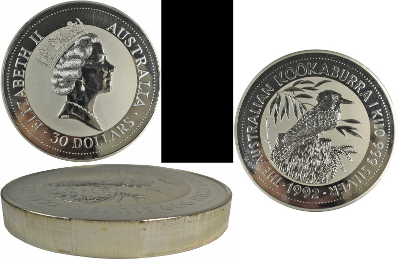 Australien: Elizabeth II. 1952-,: 30 Dollars 1992, Silber Kookaburra, 1 Kilo 999...