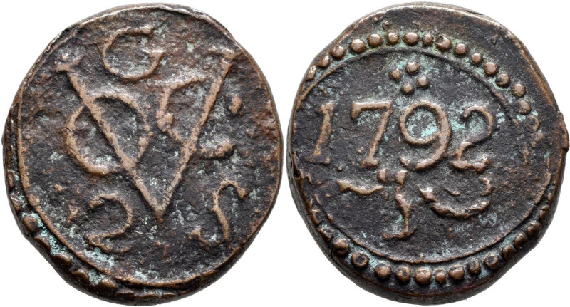 Ceylon / Sri Lanka: Kolonialprägung, Niederländische Kolonie VOC: 2 Stuiver 1792...