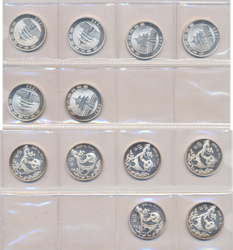 China - Volksrepublik: 5 Yuan 1993, China Panda ½ OZ Silber. KM# 483, teils ange...