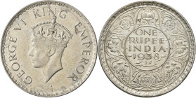 Indien: Britisch-Indien, Georg VI. 1936-1947: 1 Rupie (Rupee) 1938 b dot, mit Punkt unter dem Kopf. KM# 555. Vorzüglich - Stempelglanz.
 [differenzbe...