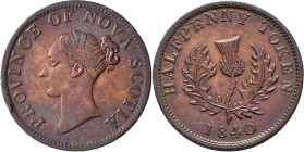 Kanada: Province of Nova Scotia, ½ Penny Token 1840.KM# Tn 3. Vermutlich Variante Medium 0. Zaponiert, sonst überdurchschnittlich Erhalten. ÷ Automati...
