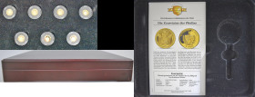 Kuba: 7 x 5 Pesos 2005, mit Motiven der 7 Weltwunder. Jede Münze wiegt 1/25 OZ Gold (999/1000) und ist in höchster Qualität polierte Platte geprägt. I...