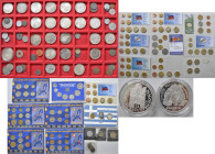 Europa: Alukoffer mit verschiedenen Münzen aus Europa. Dabei Deutschland mit 5 DM Gedenkmünzen, französischen Gedenkmünzen, Münzen der Länder der Euro...