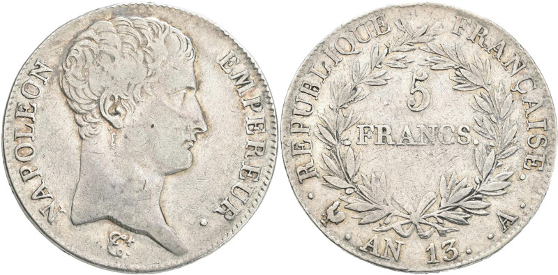 Frankreich: Napoleon I. 1804-1814: 5 Franc An 13 (1804/1805) A, Paris. 24,81 g. ...