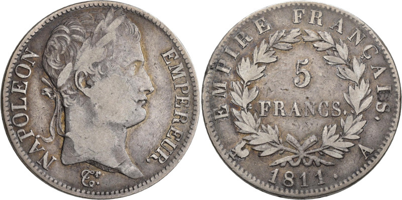 Frankreich: Napoleon I. 1804-1814: 5 Francs 1811 A, Paris. KM# 694.1, Gadoury 58...
