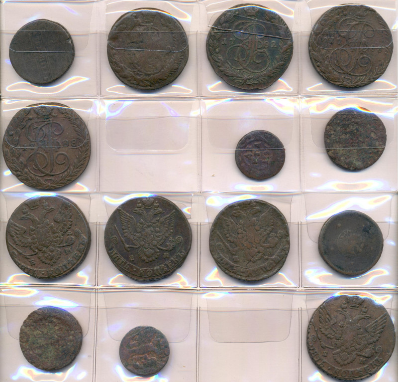 Russland: Lot 7 Münzen, dabei 5 Kop. 1726, 1779, 1782, 1788 (2x) sowie zwei nich...