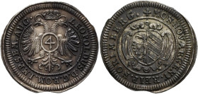 Altdeutschland und RDR bis 1800: Nürnberg: 4 Kreuzer 1694 mit Titel Leopold I. 2,32 g. Kellner 312, Slg. Erlanger 651. Dunkle Patina, Zainende, vorzüg...