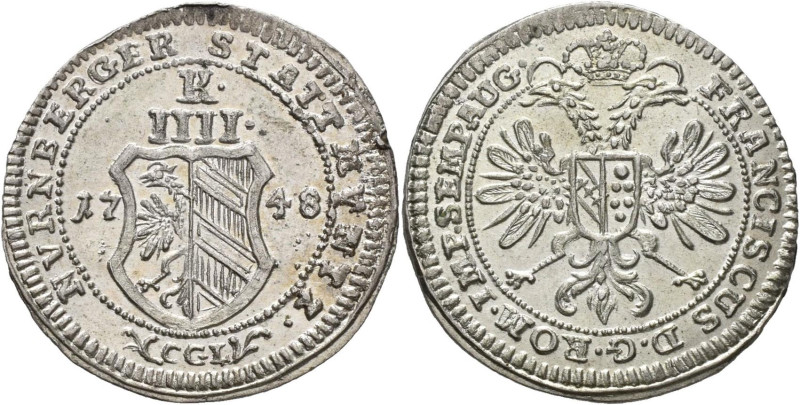 Altdeutschland und RDR bis 1800: Nürnberg: 4 Kreuzer 1748 mit Titel Franz I. 1,8...