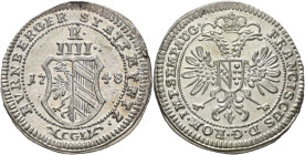 Altdeutschland und RDR bis 1800: Nürnberg: 4 Kreuzer 1748 mit Titel Franz I. 1,84 g. Kellner 314, Slg. Erlanger 726. Kleiner Randfehler, sonst vorzügl...