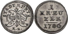 Altdeutschland und RDR bis 1800: Nürnberg: Kreuzer 1786, Kellner 384, Slg. Erlanger 791 f., vorzüglich+.
 [differenzbesteuert]