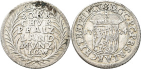 Altdeutschland und RDR bis 1800: Pfalz-Kurlinie, Karl Philipp 1716-1742: 20 Kreuzer 1724 IGW. Belagreste, sehr schön - vorzüglich.
 [differenzbesteue...