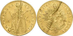 Haus Habsburg: Maria Theresia, 1740-1780: Dukat 1765 KB, Kremnitz. 3,45 g. Friedberg 180, Herinek 258, Eypeltauer 251. Mittig gebogen und gerichtet, s...