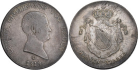 Baden: Ludwig 1818-1830: Kronentaler 1819, mit verschlungenen Signatur WD, Variante mit Punkt über Bindestrich. AKS 51, Jaeger 23. Kratzer, Schrötling...