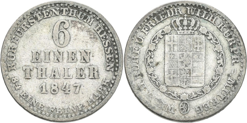 Hessen-Kassel: Wilhelm II. 1831-1847: 1/6 Taler 1847, AKS 48, Jaeger 42, sehr sc...