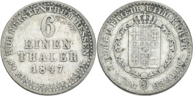 Hessen-Kassel: Wilhelm II. 1831-1847: 1/6 Taler 1847, AKS 48, Jaeger 42, sehr schön+.
 [differenzbesteuert]