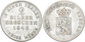 Hessen-Kassel: Wilhelm II. 1831-1847: 2 Silbergroschen 1842, AKS 49, Jaeger 38, sehr schön+.
 [differenzbesteuert]