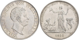 Württemberg: Wilhelm I. 1816-1864: Taler 1833 (Kronentaler), Handelsfreiheit. AKS 67, Klein/Raff 66, Jaeger 56, Kratzer und Justierspuren, sehr schön ...