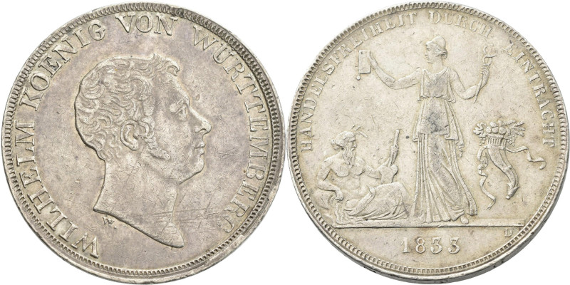 Württemberg: Wilhelm I. 1816-1864: Taler 1833 (Kronentaler), Handelsfreiheit. AK...