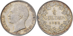 Württemberg: Wilhelm I. 1816-1864: ½ Gulden 1852. AKS 86, Jaeger 69. Feine Patina, vorzüglich - Stempelglanz.
 [differenzbesteuert]