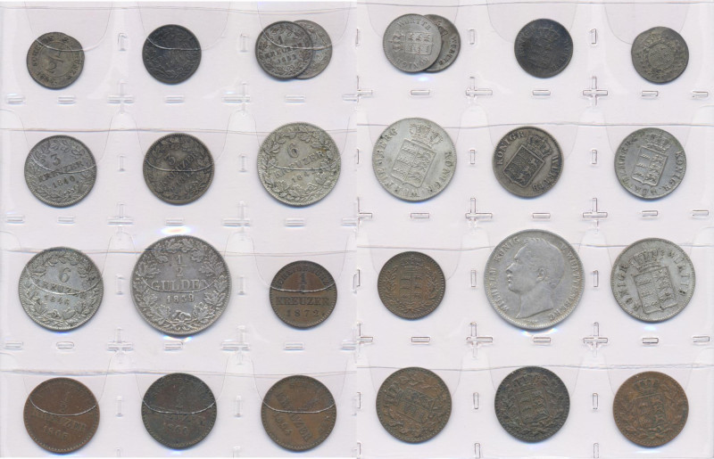 Württemberg: Kleines Lot 13 Stück, dabei ½ Kreuzer 1836, 3 x 1 Kreuzer, 2 x 3 Kr...