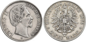 Bayern: Ludwig II. 1864-1886: 2 Mark 1876, Jaeger 41. Kleine Kratzer, vorzüglich.
 [differenzbesteuert]