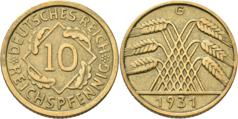 Weimarer Republik: 10 Reichspfennig 1931 G, Jaeger 317, seltener Jahrgang, Kratz...