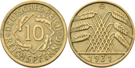 Weimarer Republik: 10 Reichspfennig 1931 G, Jaeger 317, seltener Jahrgang, Kratzer, sehr schön.
 [differenzbesteuert]