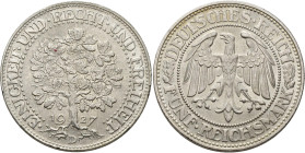Weimarer Republik: 5 Reichsmark 1927 D, Eichbaum, Jaeger 331. Winzige Randfehler, sonst Stempelglanz.
 [differenzbesteuert]