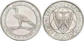 Weimarer Republik: 3 Reichsmark 1930 G, Rheinland-Räumung, Jaeger 345. Feine Haarlinien, vorzüglich.
 [differenzbesteuert]