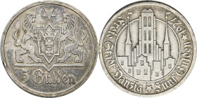 Danzig: 5 Gulden 1927, Marienkirche. Seltener Jahrgang. Jaeger D 9. 25,05 g. Kleine Kratzer, Randfehler, sonst sehr schön+.
 [differenzbesteuert]