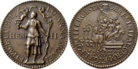 Medaillen alle Welt: Frankreich, Henri II. 1547-1559: Bronzegußmedaille 1552 , unsigniert, auf die Siege der königlichen Armee. Henri II steht von vor...