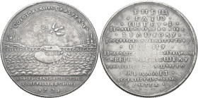 Medaillen alle Welt: Russland, Peter I. 1682-1725: Silbermedaille 1721, unsigniert, auf den Frieden von Nystadt mit Schweden. Arche auf Meer zwischen ...