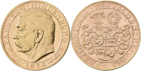 Medaillen Deutschland - Personen: Hindenburg, Paul von 1847-1934: Goldmedaille 1928, Private Probe zu 10 Mark. Modell von J. Bernhart. Randpunze ”PREU...