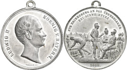 Medaillen Deutschland - Geographisch: Bayern, Ludwig II. 1864-1886: Tragbare Zinnmedaille 1869 von Sebald zur Erinnerung an das Übungslager bei Schwei...