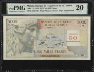 ALGERIA. Banque de l'Algerie et de la Tunisie. 50 Nouveaux Francs, 1956. P-113. PMG Very Fine 20.
Overprint on DZA P-109. 50 Nouveaux Francs on 5000 ...