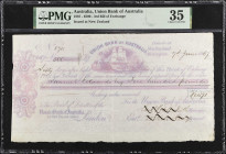 AUSTRALIA. Union Bank of Australia. 500 Pounds, 1867. P-Unlisted. PMG Choice Very Fine 35.
Issued at New Zealand. Third Bill of Exchange. Embossed se...