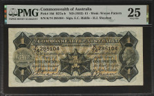 AUSTRALIA. Commonwealth Bank of Australia. 1 Pound, ND (1932). P-16d. PMG Very Fine 25.
Watermark of Woven Pattern. Signature combination of E.C. Rid...