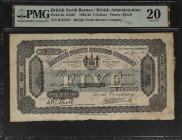 BRITISH NORTH BORNEO. The British North Borneo Company. 5 Dollars, 1902-26. P-4b. PMG Very Fine 20.
Printed by BE&B. Dated December 1st, 1922. A popu...