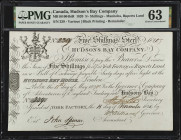 CANADA. Hudson's Bay Company. 5 Shillings, 1820. CH #MB10-10-04-biR. Remainder. PMG Choice Uncirculated 63.
MB101004biR. Manitoba, Rupert's Land. Rem...