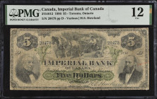 CANADA. The Imperial Bank of Canada. 5 Dollars, 1886. CH #375-10-12. PMG Fine 12.
Toronto, Ontario. Signature at right of H.S. Howland. Penned signat...