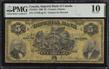 CANADA. The Imperial Bank of Canada. 5 Dollars, 1896. CH #375-10-18. PMG Very Good 10.
Toronto, Ontario. Penned signature at left with engraved signa...