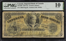 CANADA. The Imperial Bank of Canada. 5 Dollars, 1910. CH #375-12-06. PMG Very Good 10.
Toronto, Ontario. Penned signature at left with engraved signa...